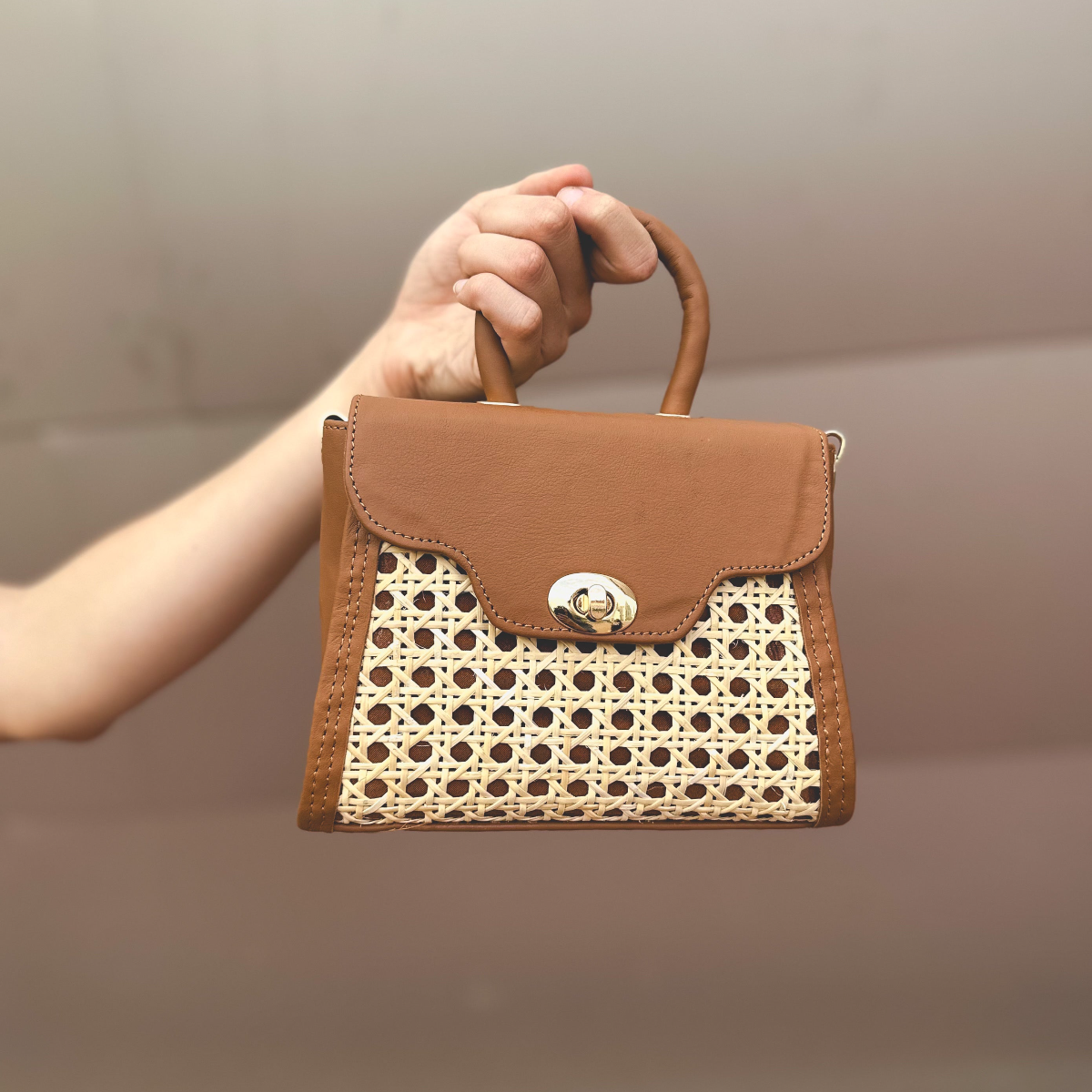Mini Raffia Handbag in Brown by AMASOUK