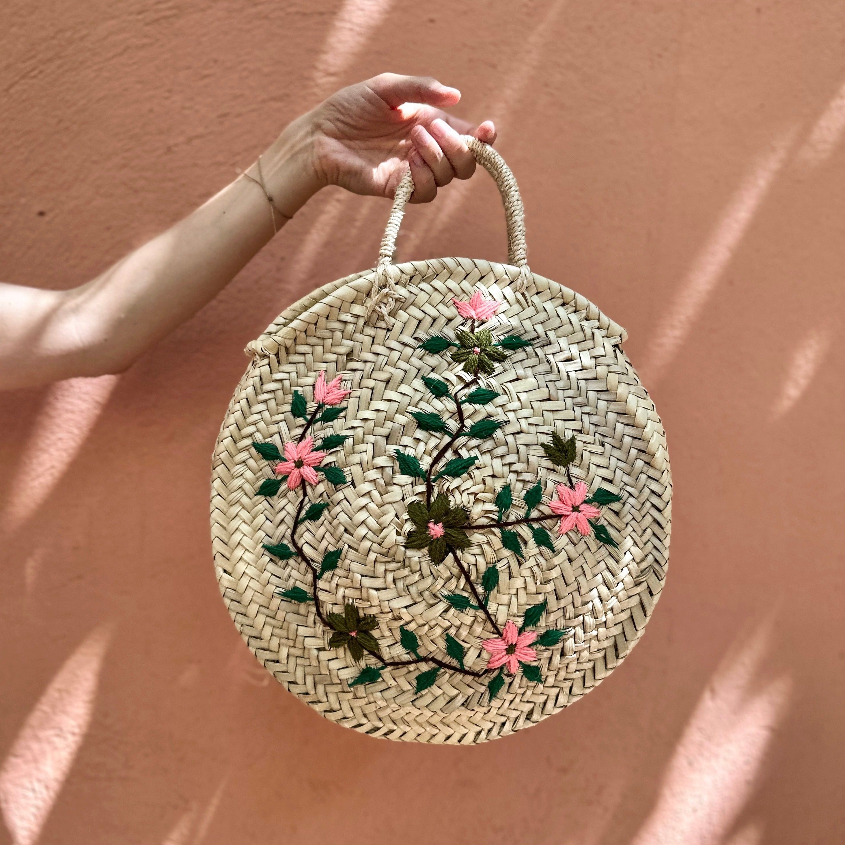 Raffia Handbag with Floral Design
