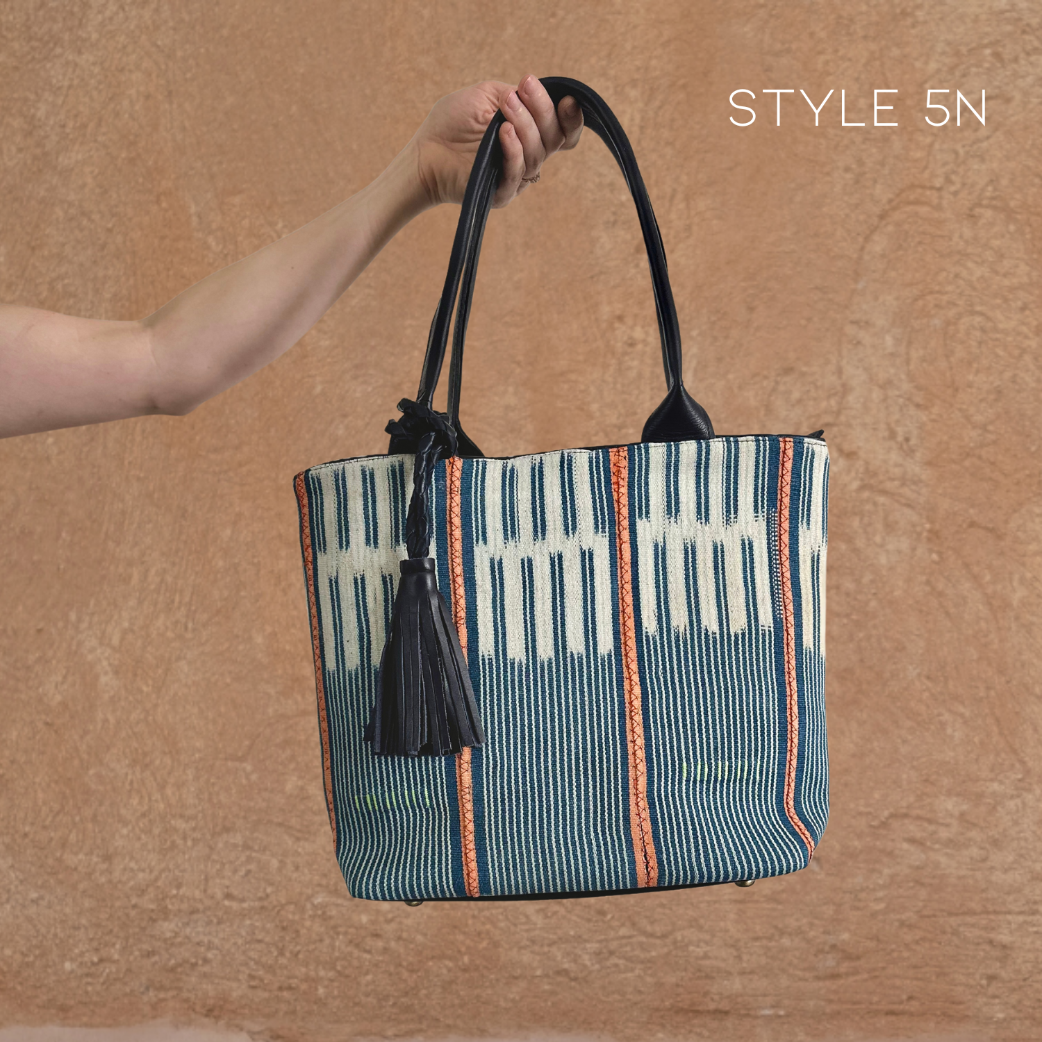 Upcycled Navy Leather Tote Bag by AMASOUK