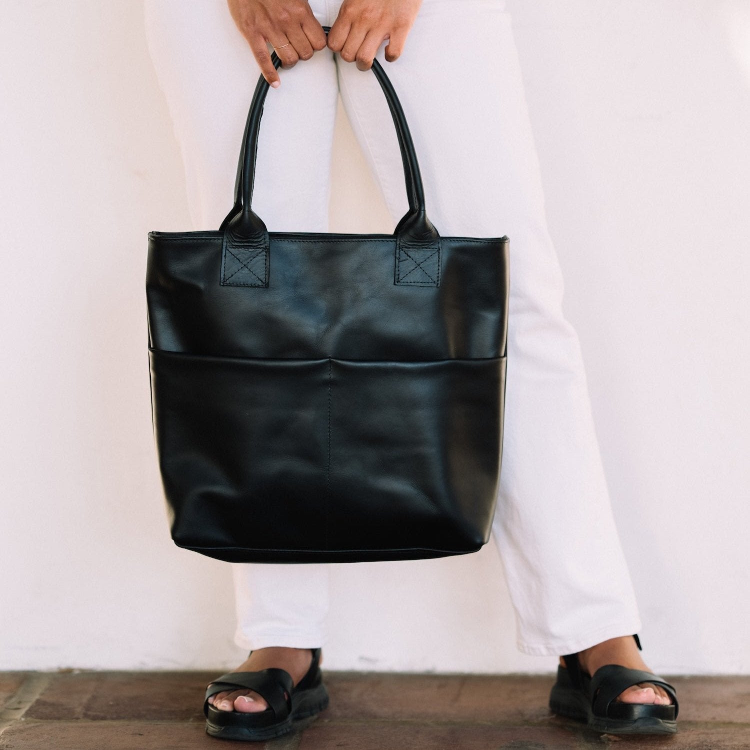 Black Womens Leather Tote Bag by AMASOUK