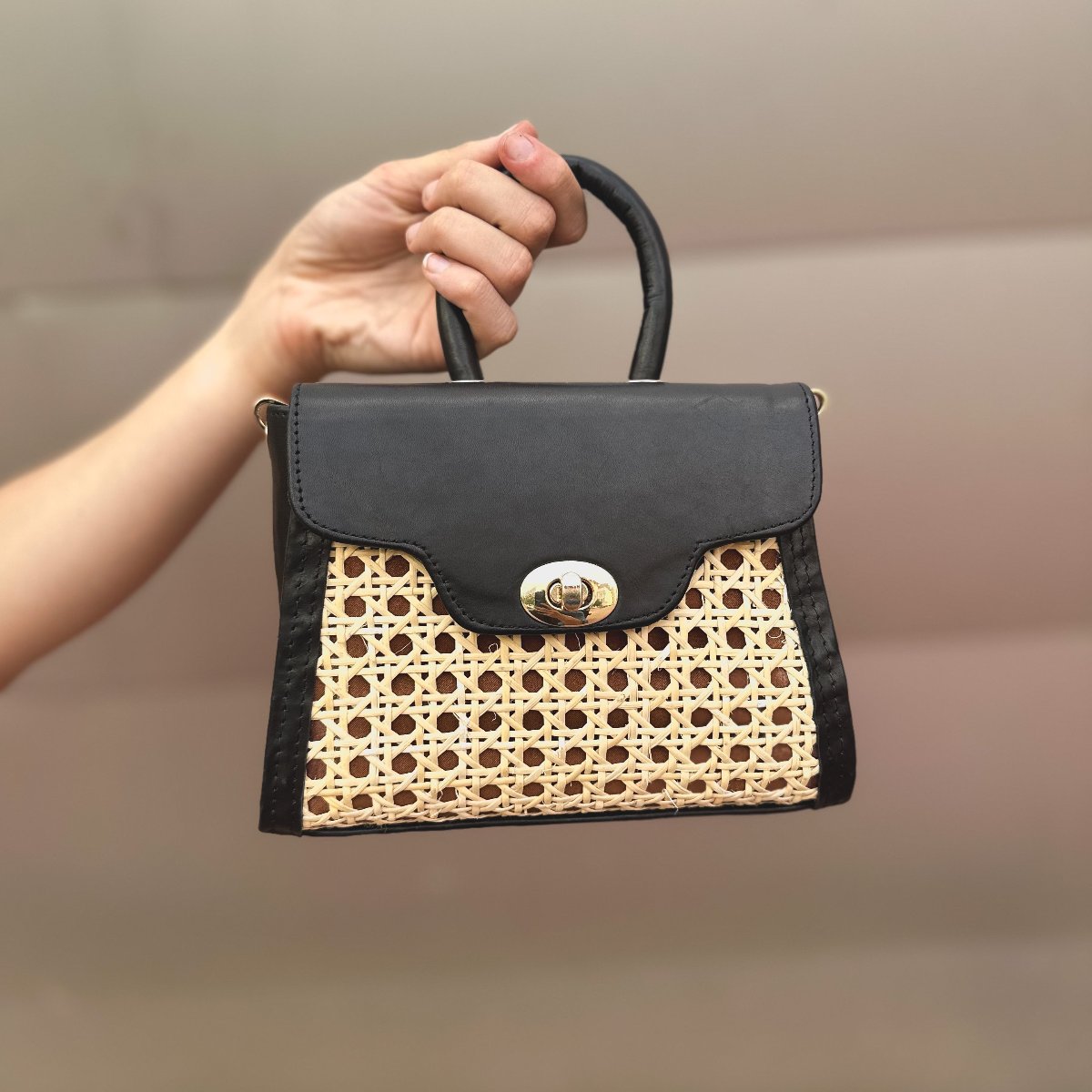 Mini Raffia Handbag in Black by AMASOUK