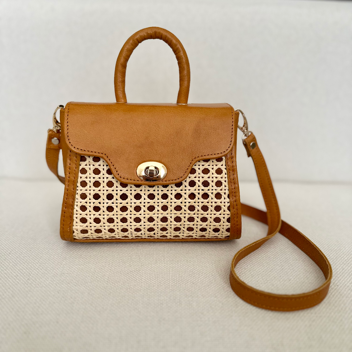 Raffia Crossbody Bag Brown Leather Strap by AMASOUK