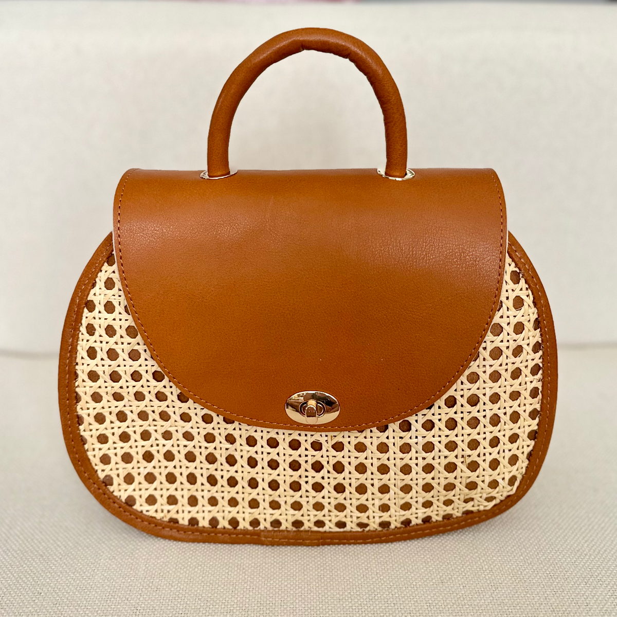 Rattan Handbag with Leather by AMASOUK