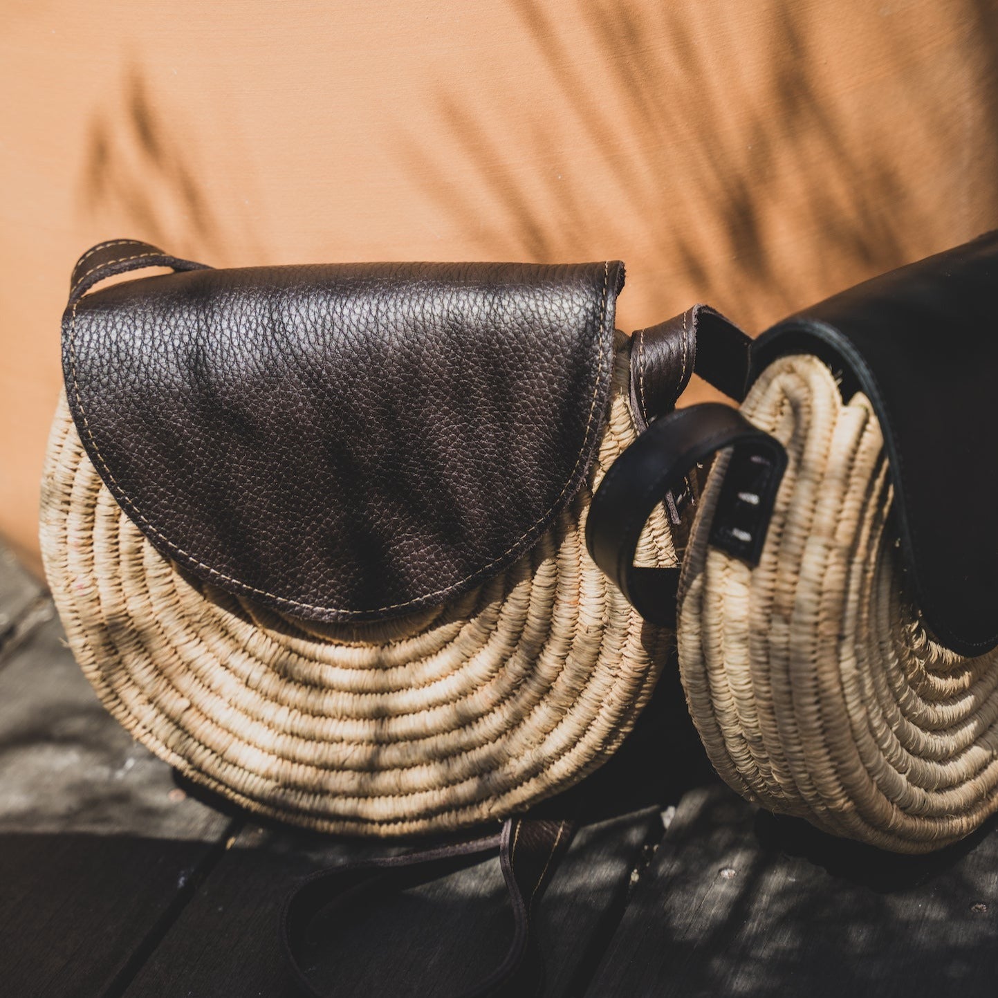 Leather and Raffia Crossbody Bag