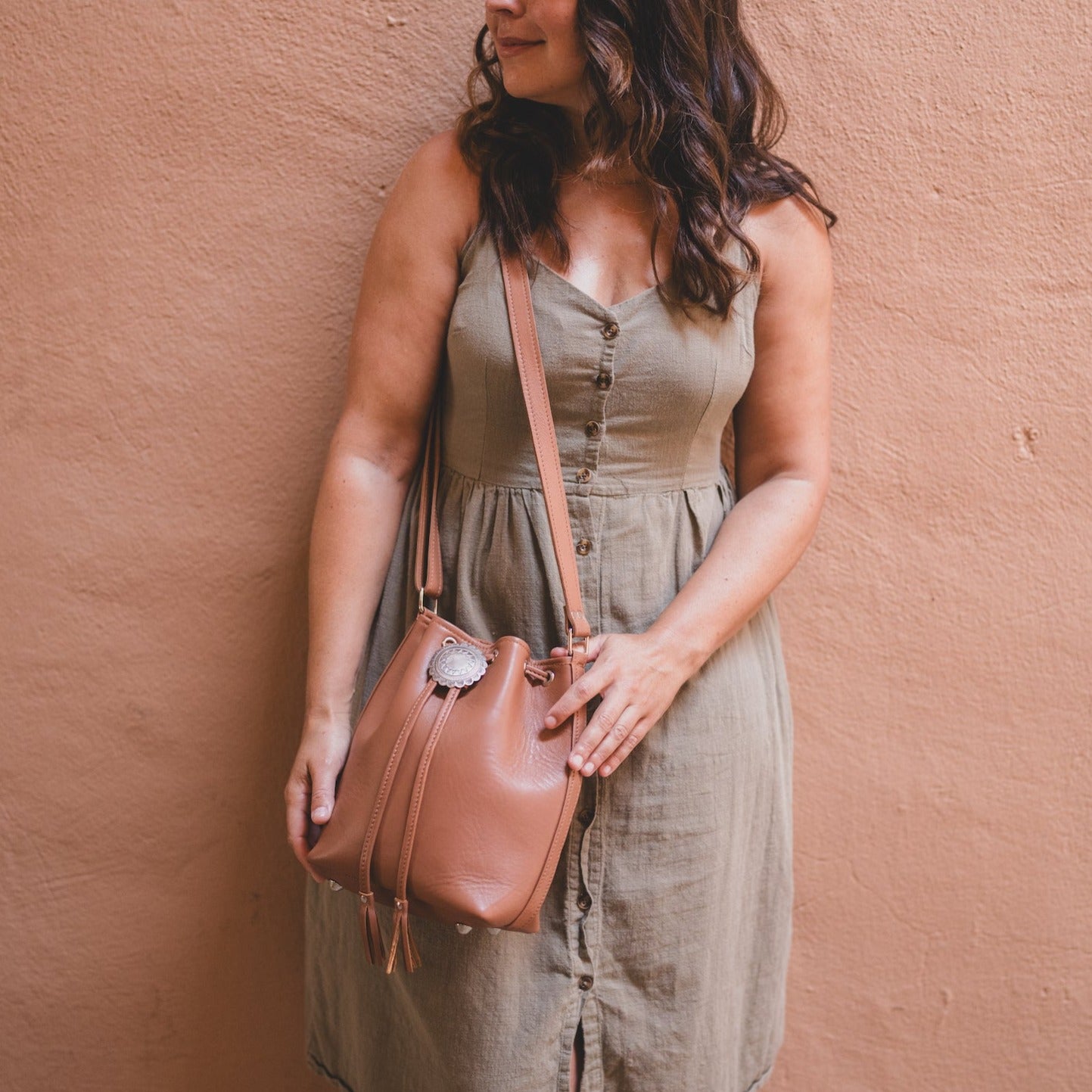 Brown Leather Bucket Bag by AMASOUK
