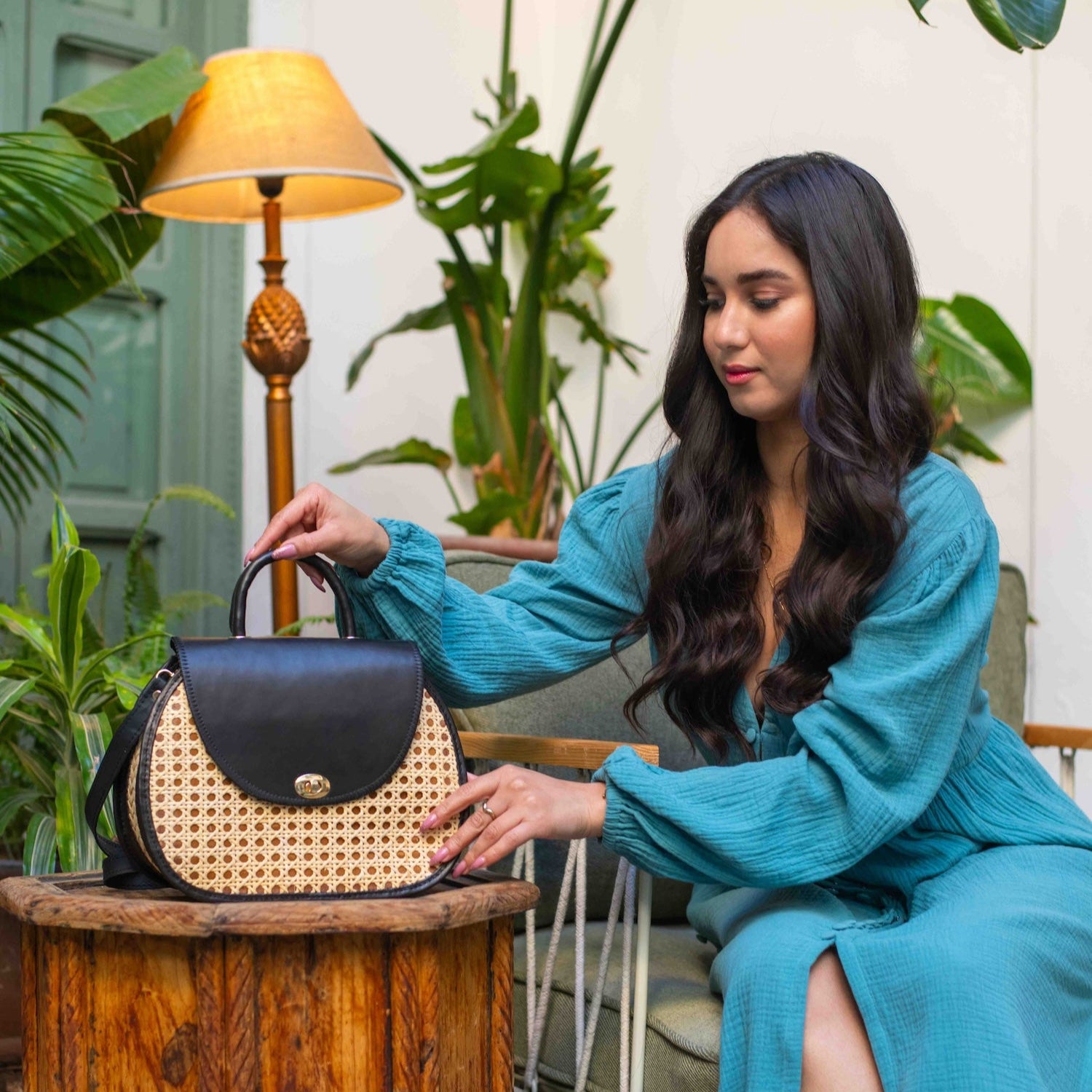 Rattan and Palm Purse