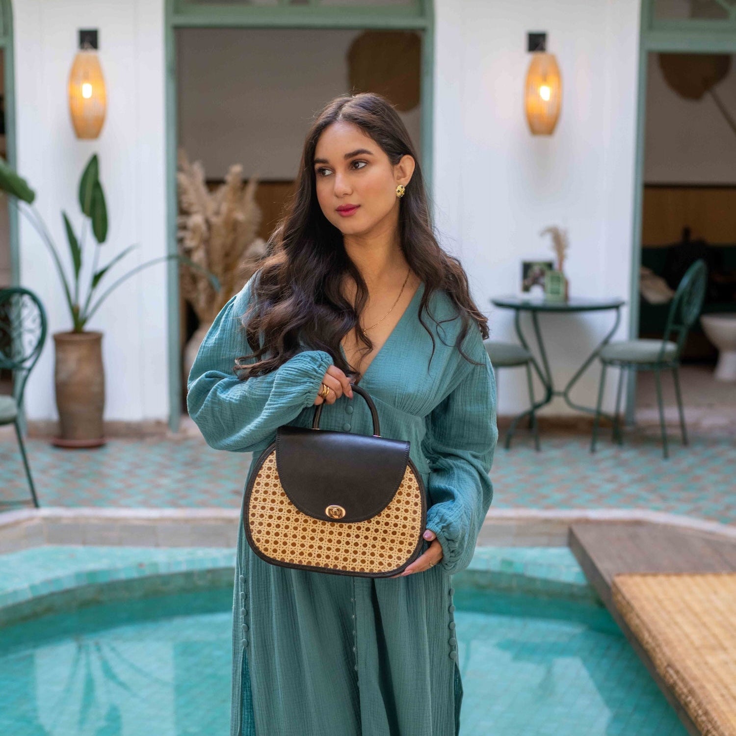 Rattan and Palm Purse