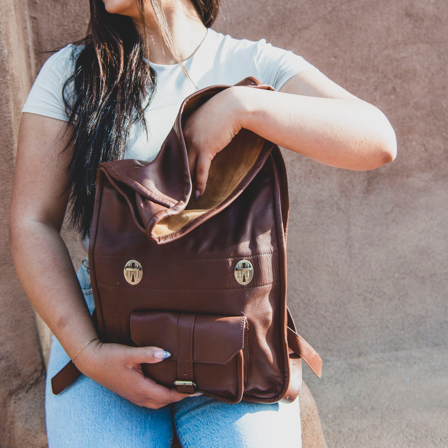 Real Leather Rolltop Backpack