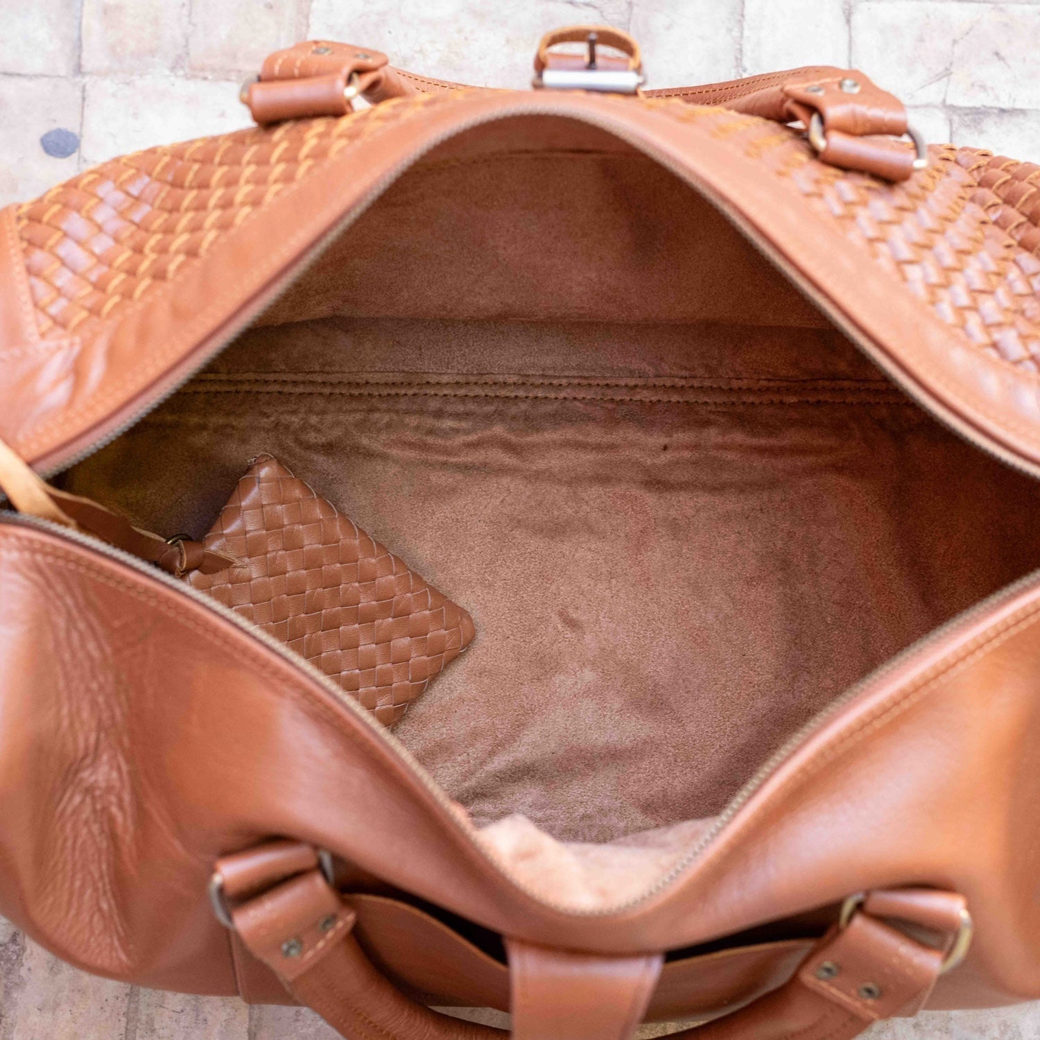 Inside Leather Weekender Bag