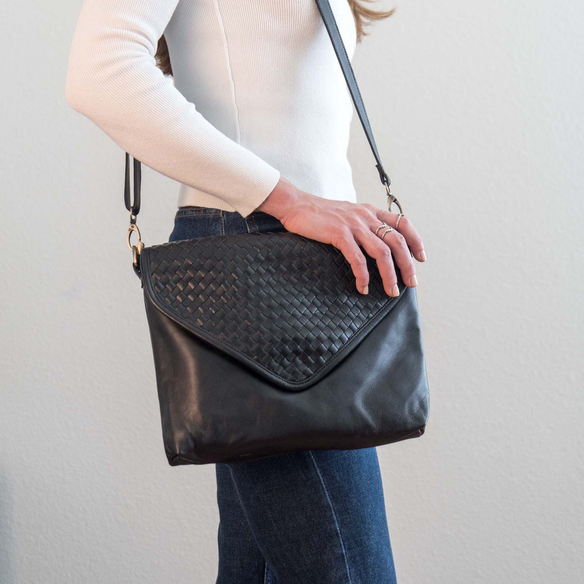 Black Leather Crossbody Bag for Women