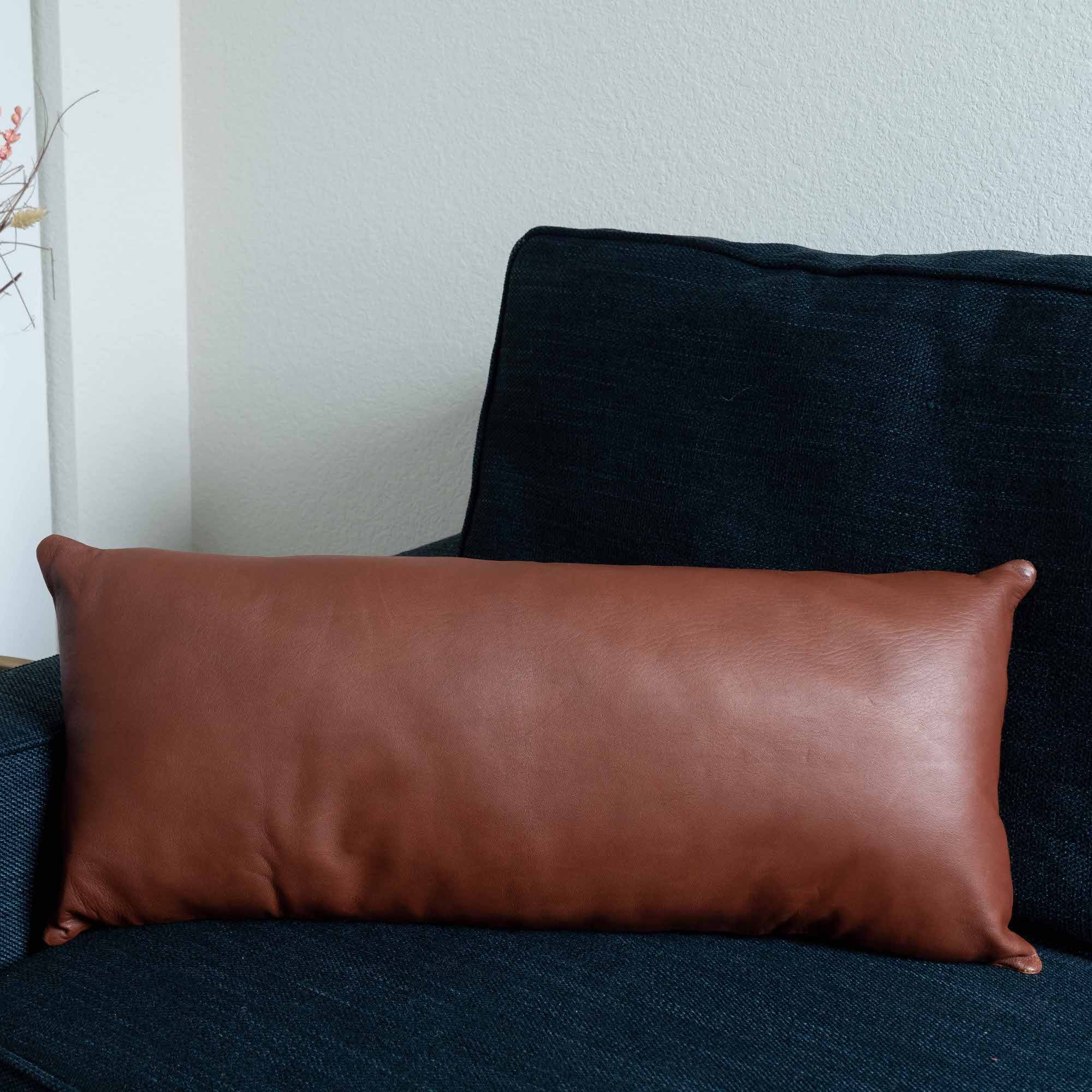 Chestnut Leather Lumbar Pillow