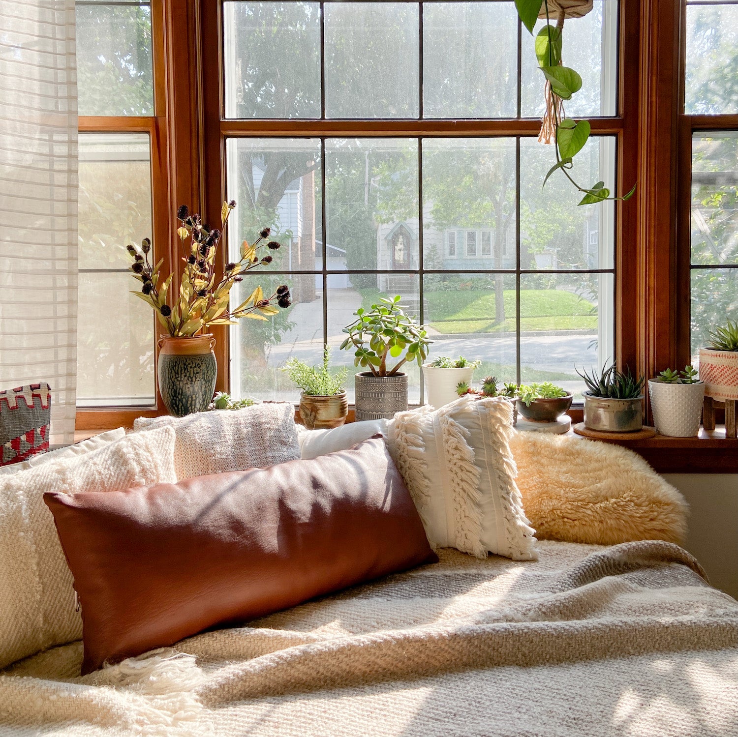 Chestnut Leather Lumbar Pillow