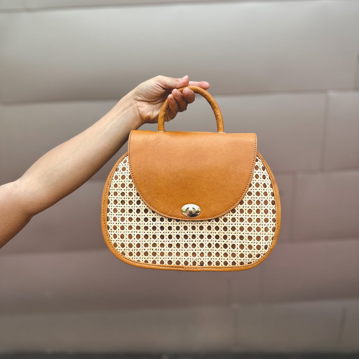 Leather and Rattan Purse by AMASOUK