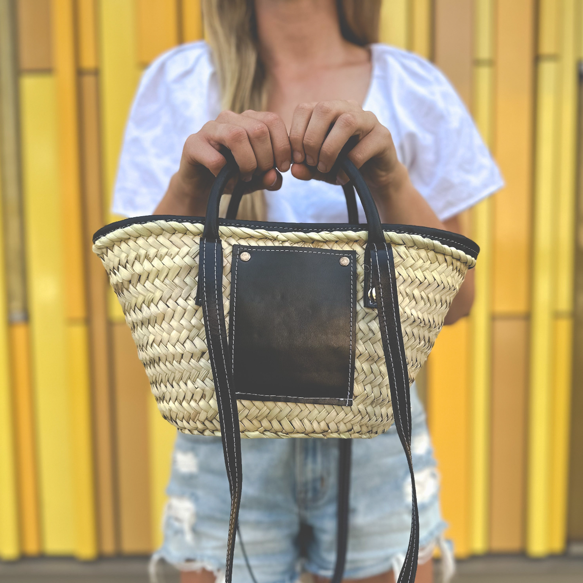 Mini Raffia Tote in Black by AMASOUK