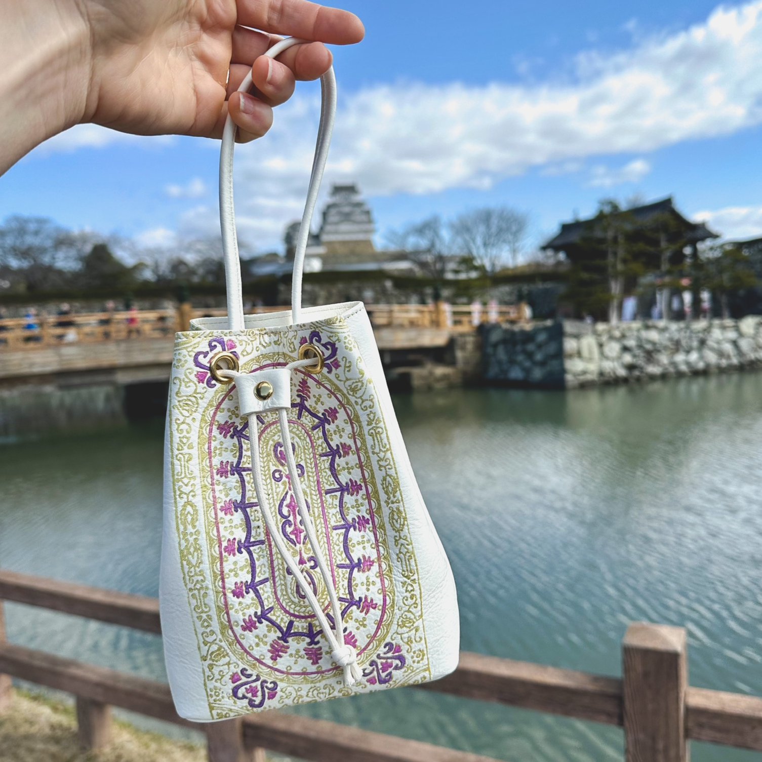 White Leather Bucket Bag