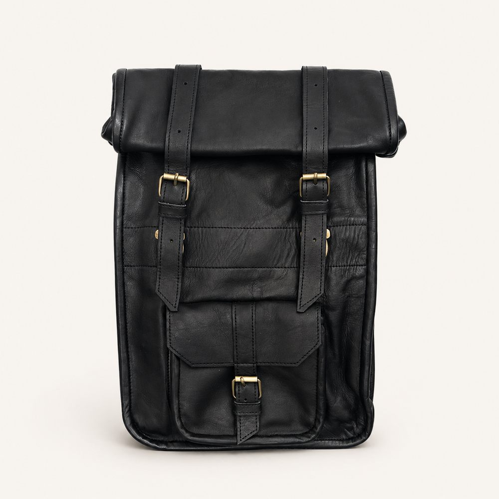 Adventurer Leather Rolltop Backpack in Black