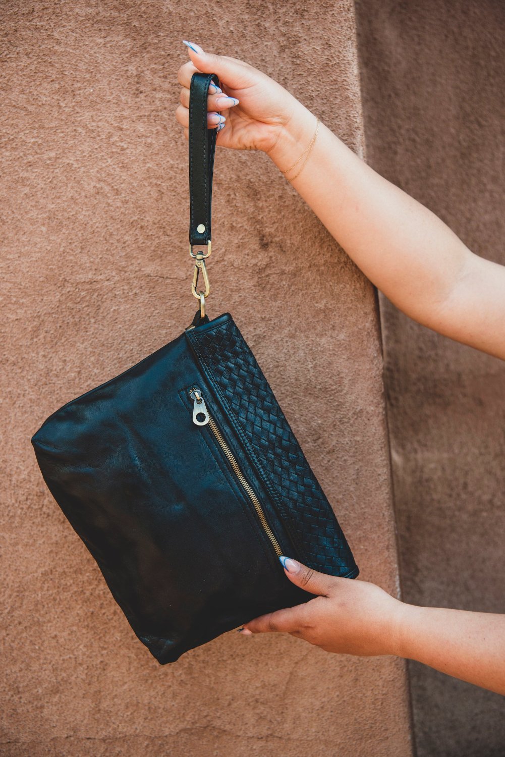 Black Woven Leather Crossbody Bag