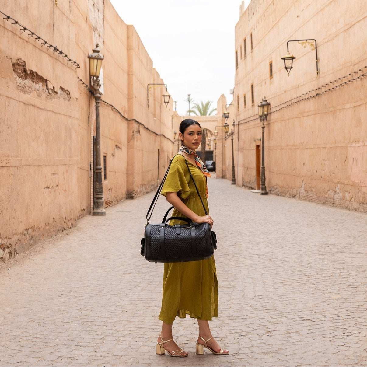 Woven Leather Weekender Bag | AMASOUK