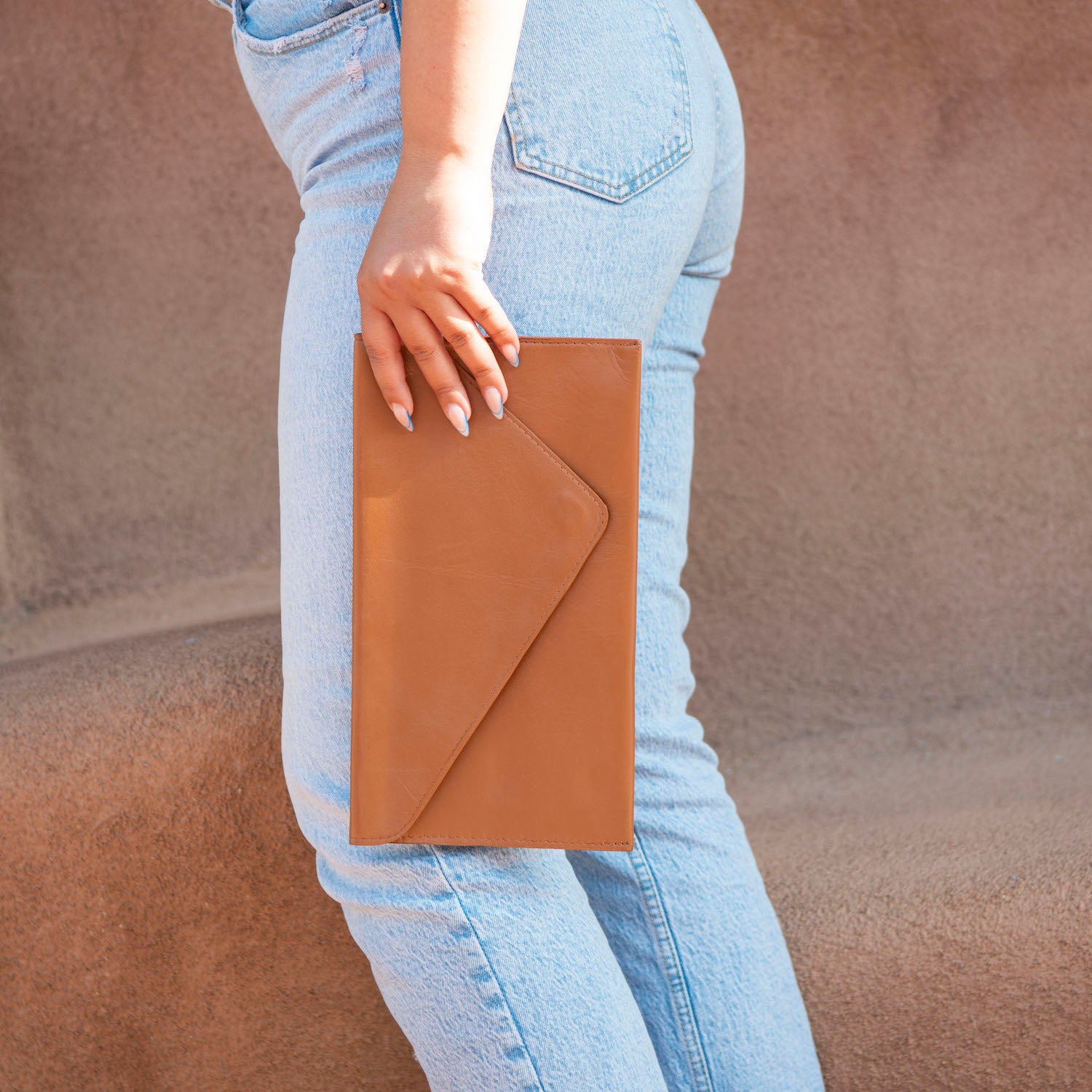 Leather Envelope Clutch Brown