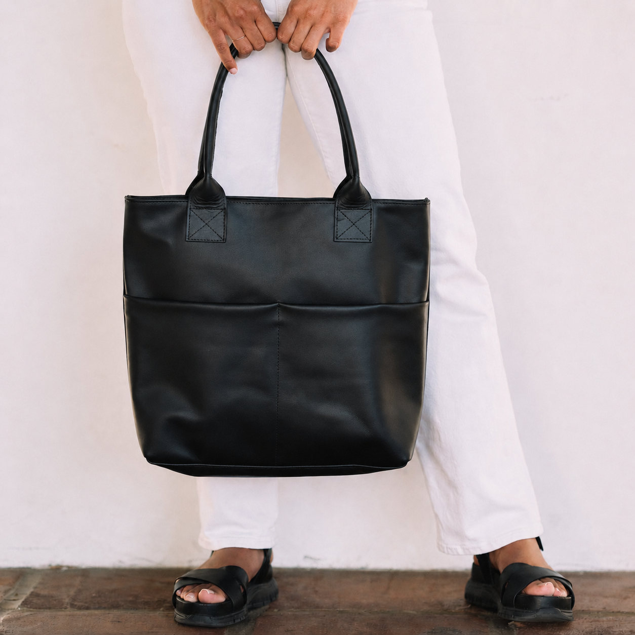 Black Womens Leather Tote Bag by AMASOUK