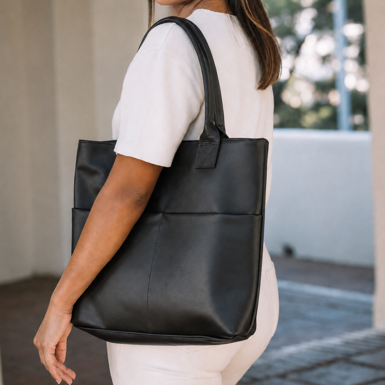 Black Leather Tote Bag by AMASOUK