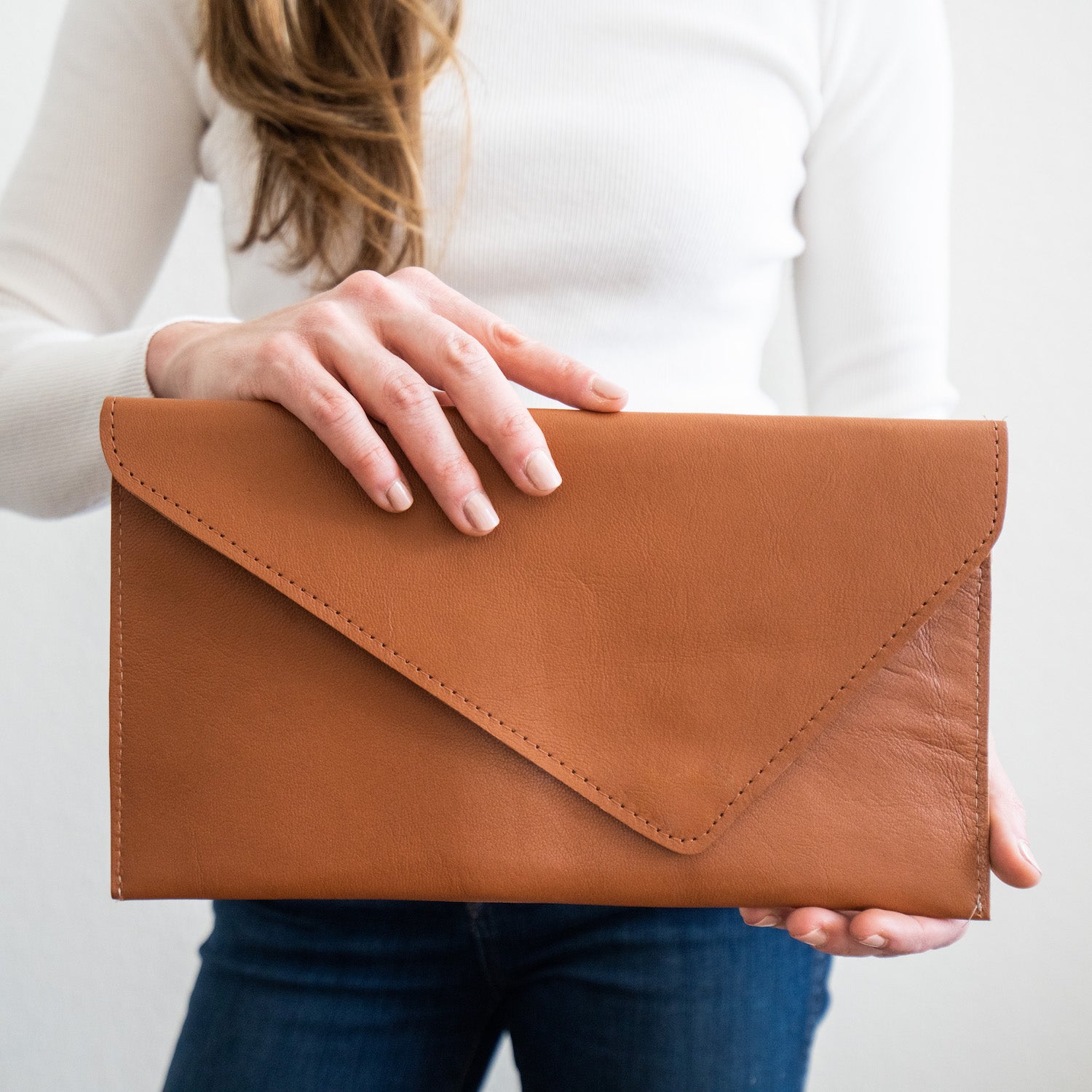 Real Leather Envelope Clutch