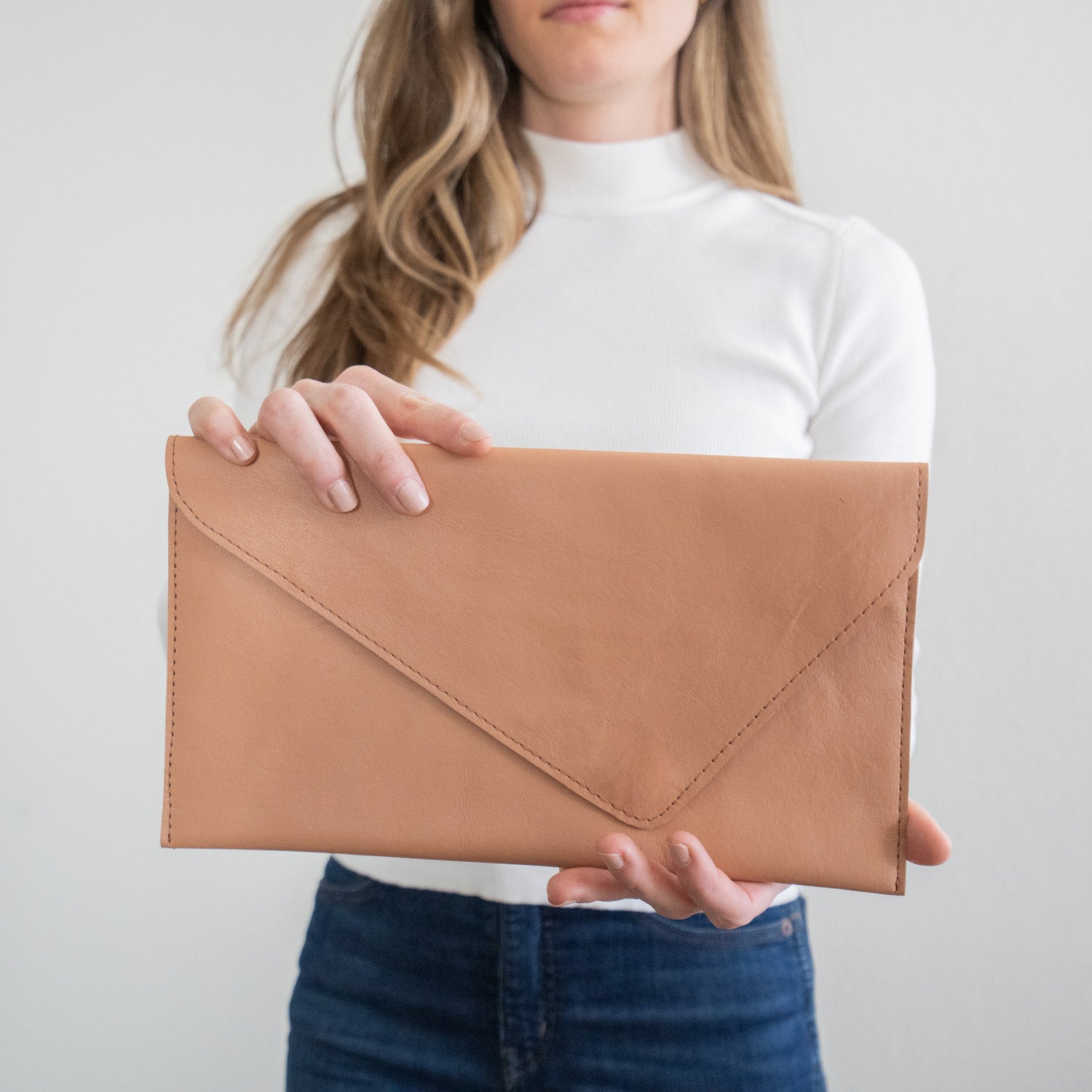 Natural Leather Envelope Clutch
