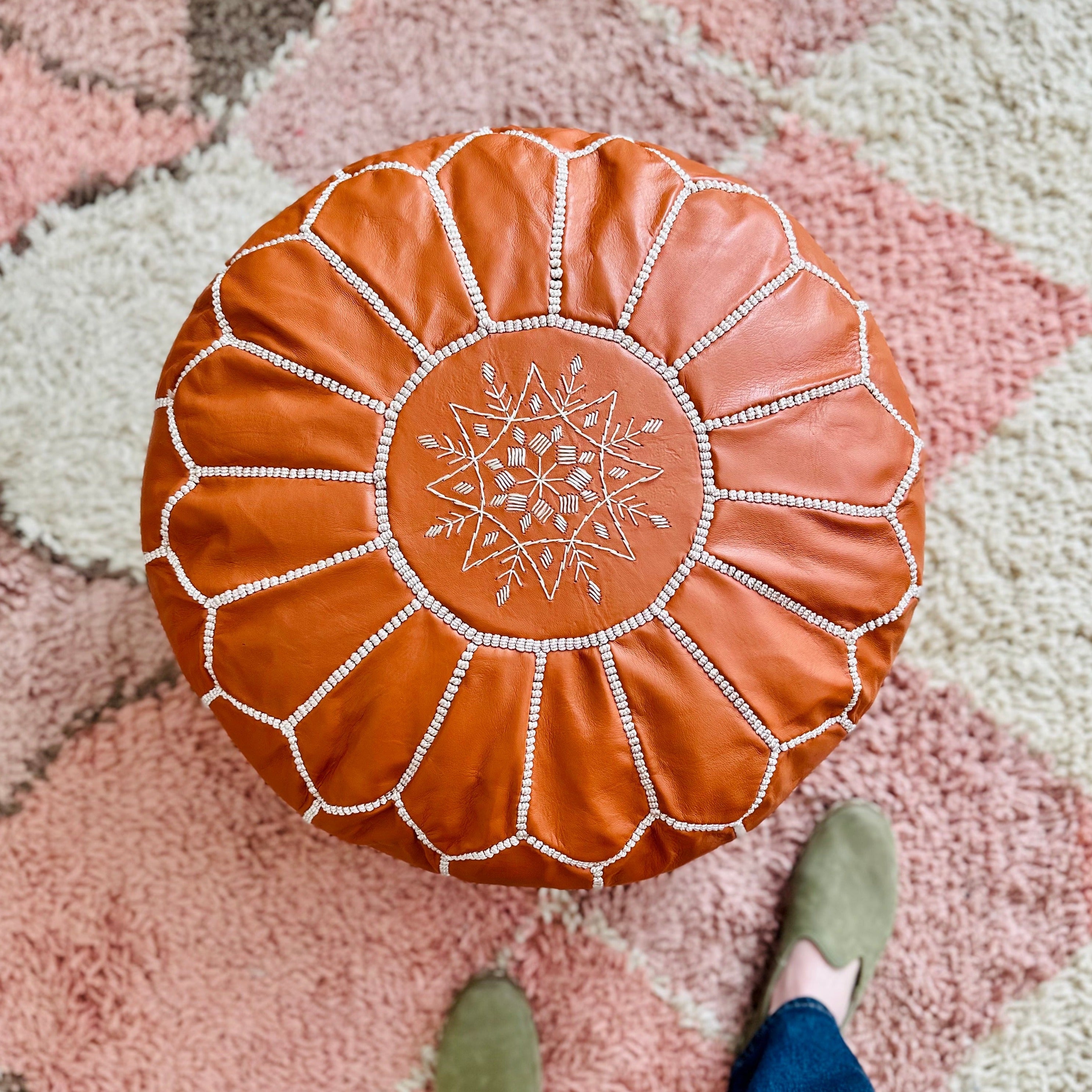 Round Leather Pouf