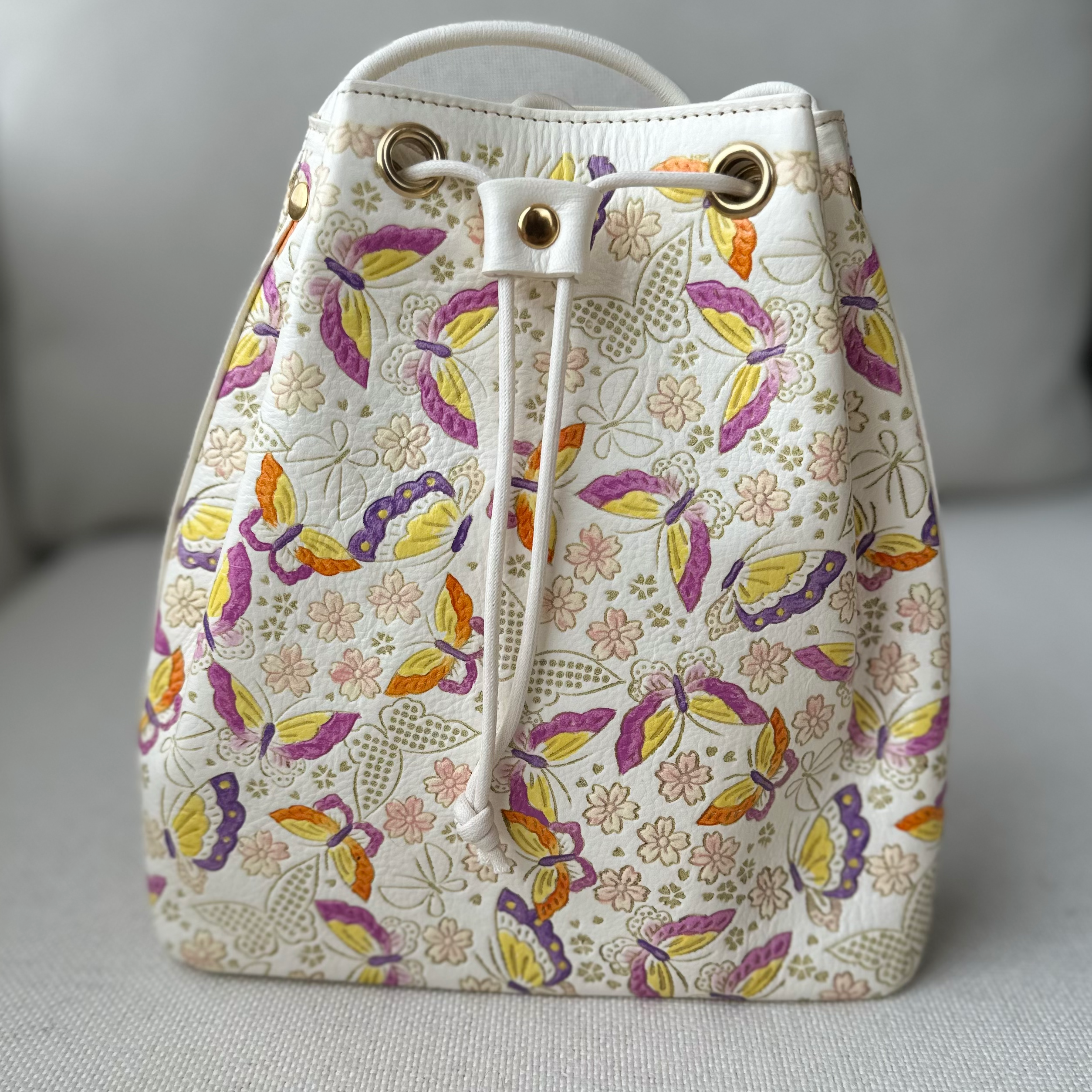 Butterfly Bucket Bag in White Leather