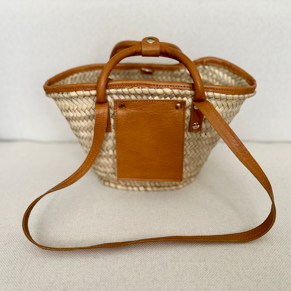 Mini Raffia Tote Close Up with Handle