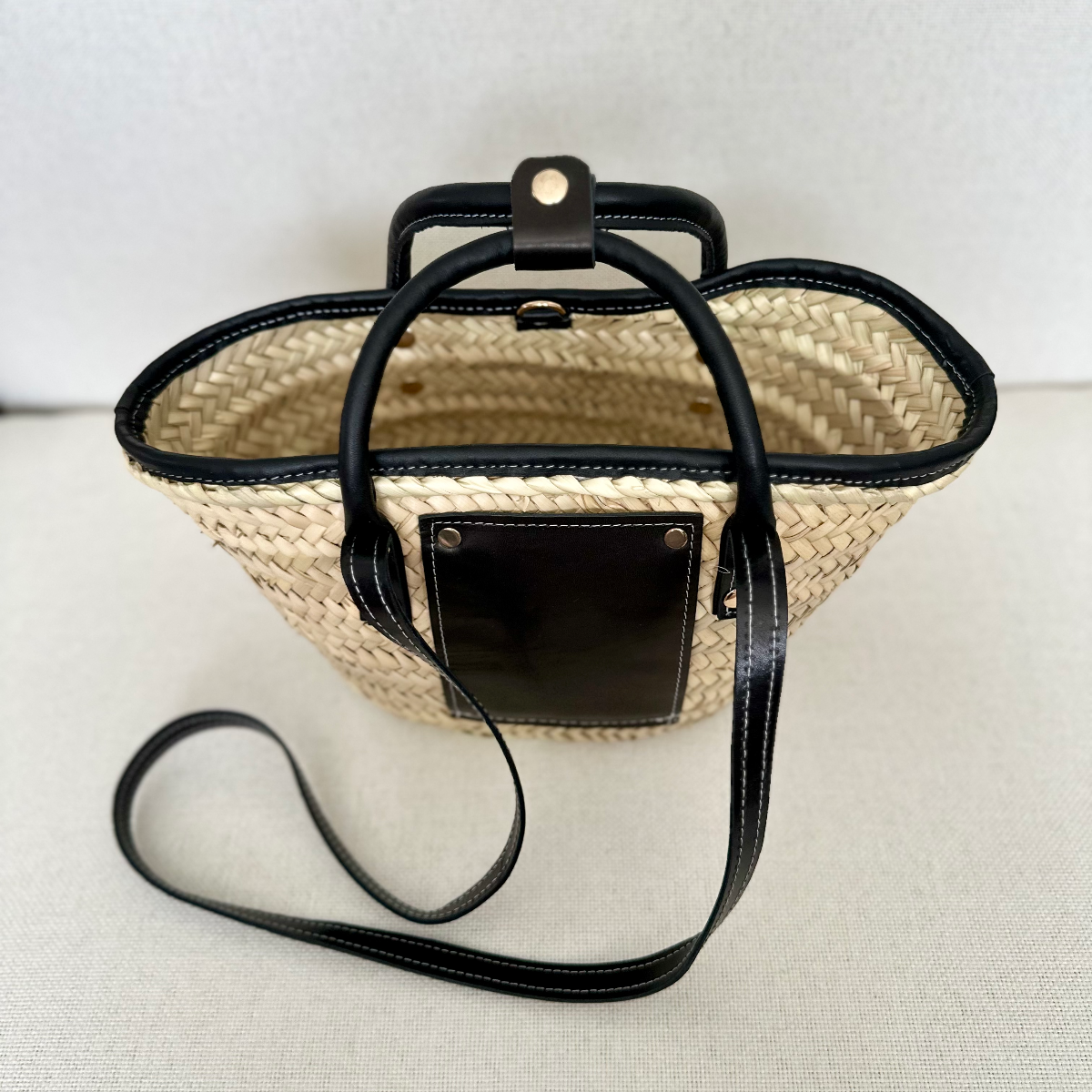 Mini Raffia Tote with Leather Straps by AMASOUK