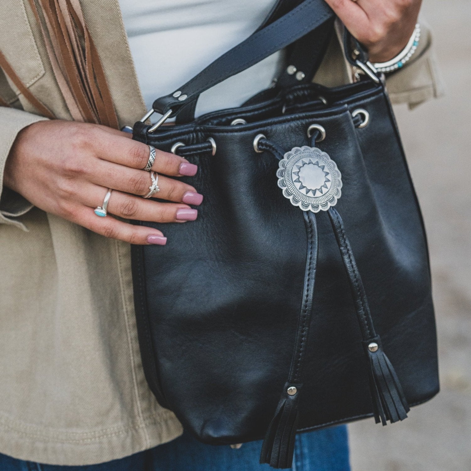 Soft Black Leather Bucket Bag