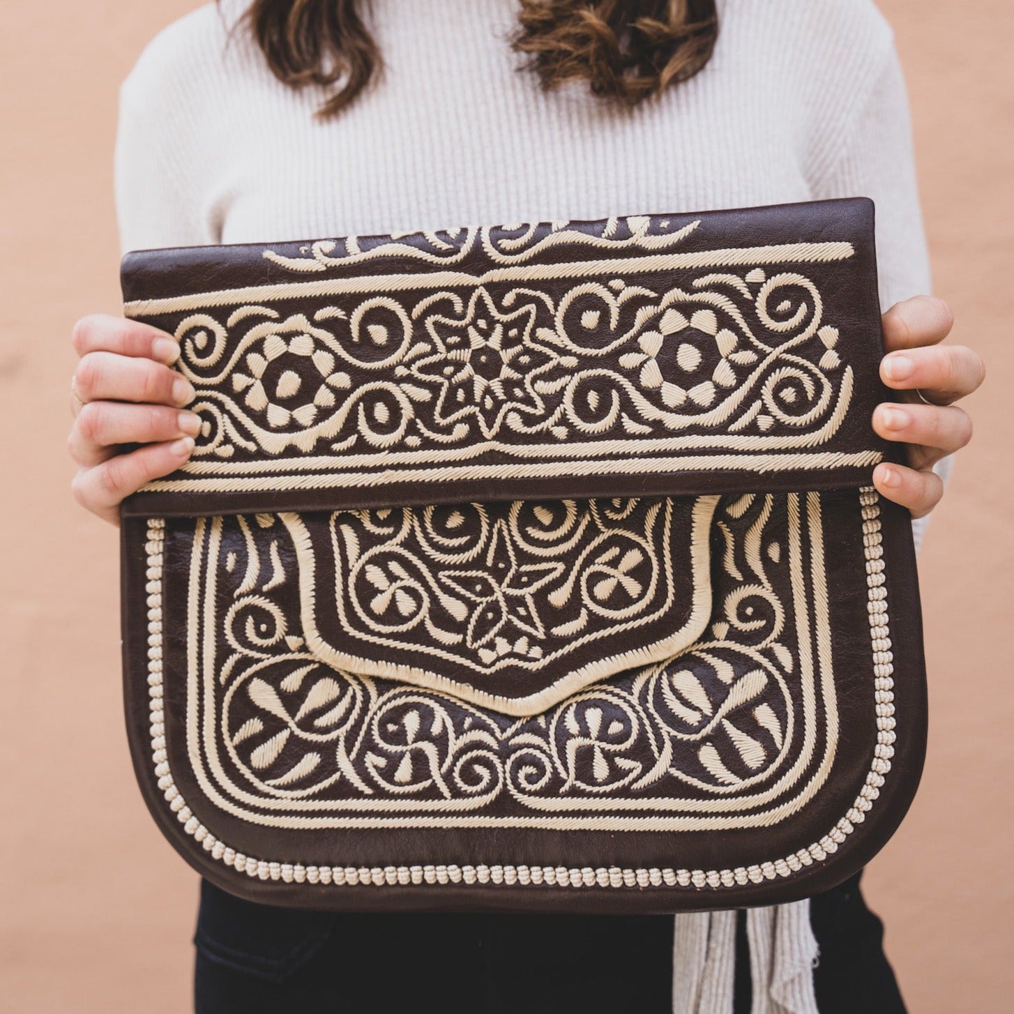 Moroccan Embroidered Leather Purse