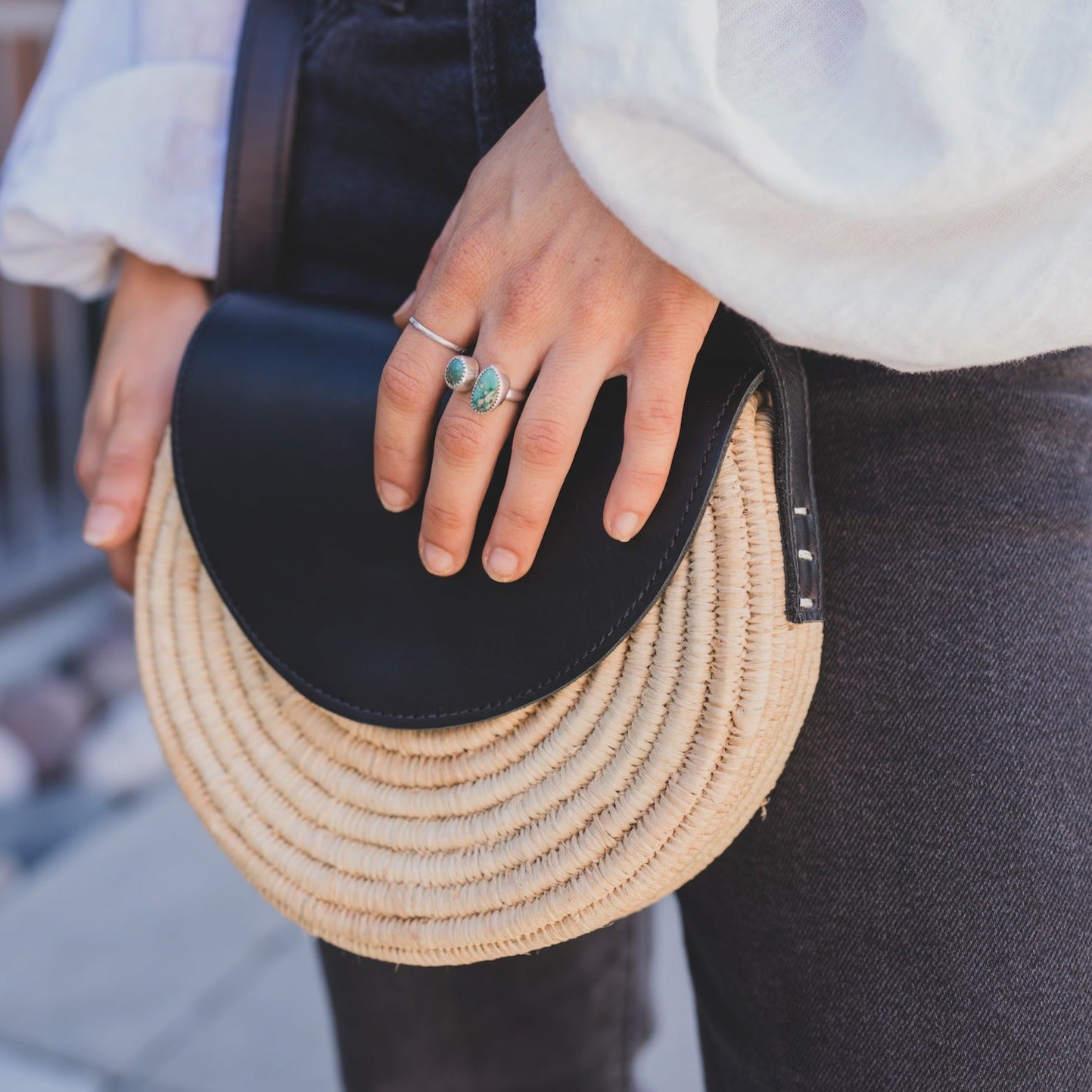 Leather and Raffia Crossbody Bag