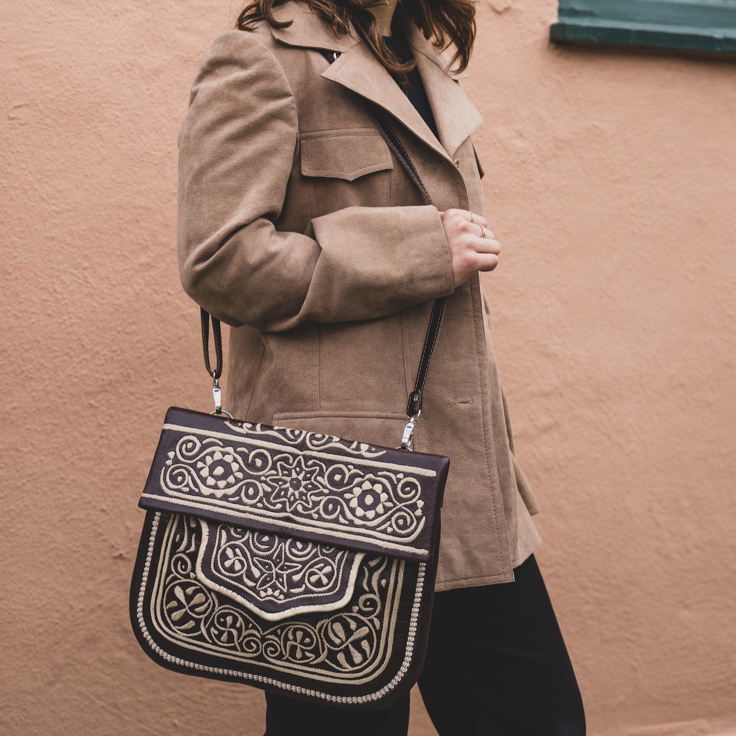 Embroidered Leather Satchel