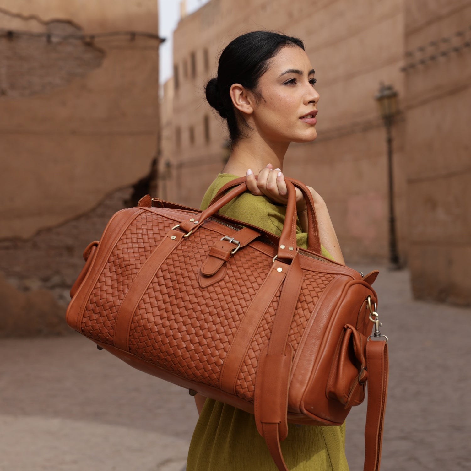 Leather Weekender Bag in Saddle Tan by AMASOUK