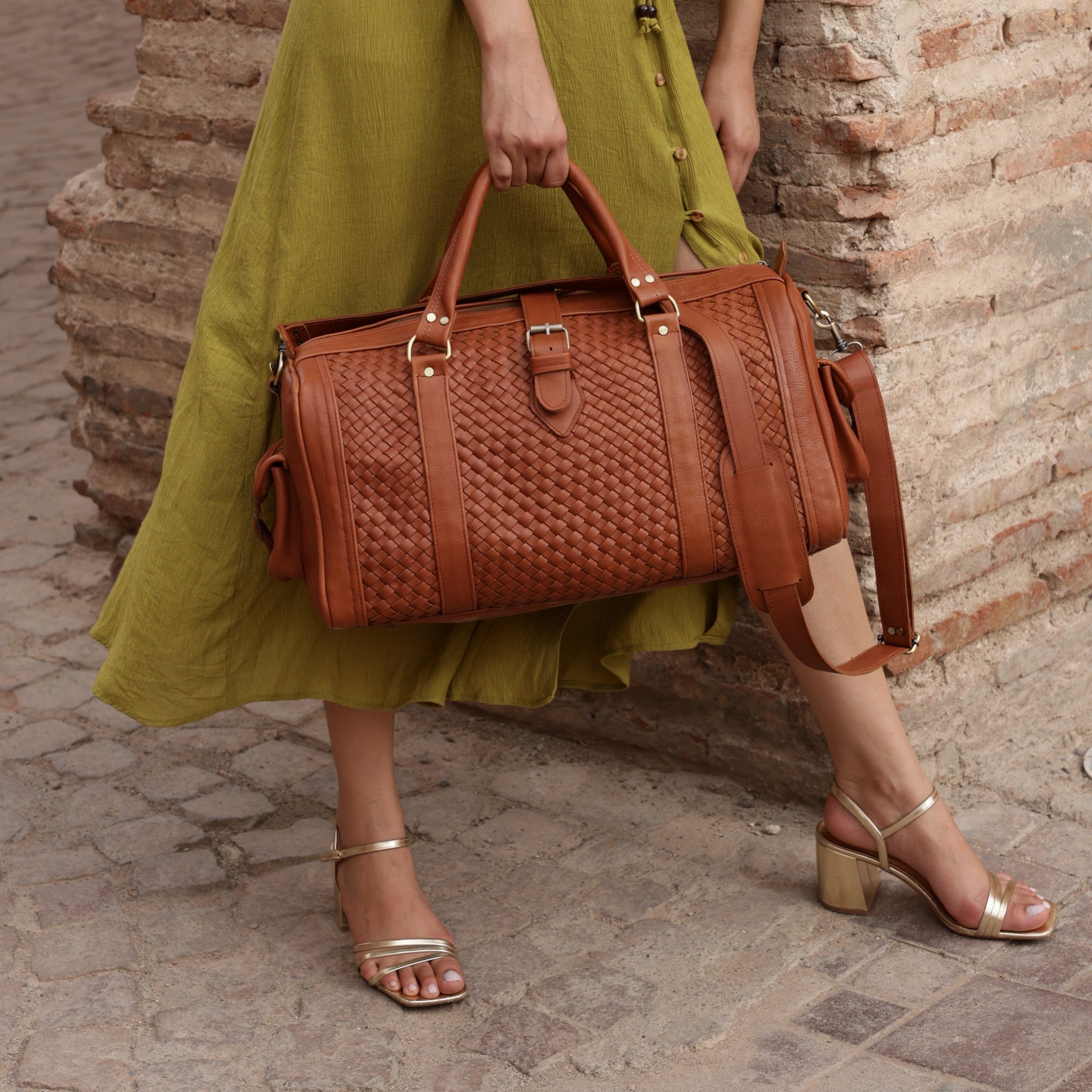 Brown Leather Weekender Bag by AMASOUK