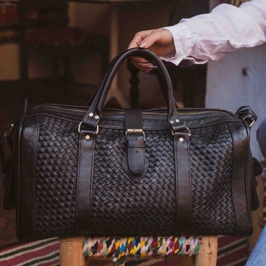 Woven Leather Weekender Bag