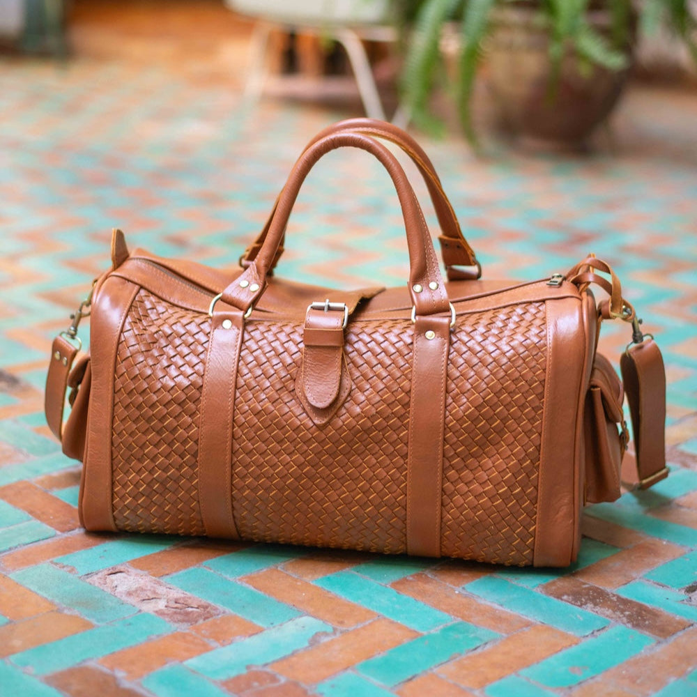 Woven Leather Weekender Bag