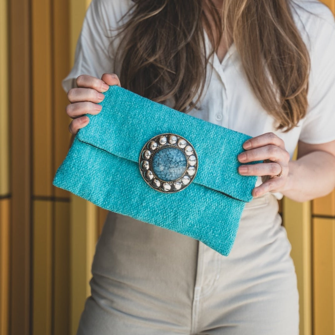 Turquoise Upcycled Clutch