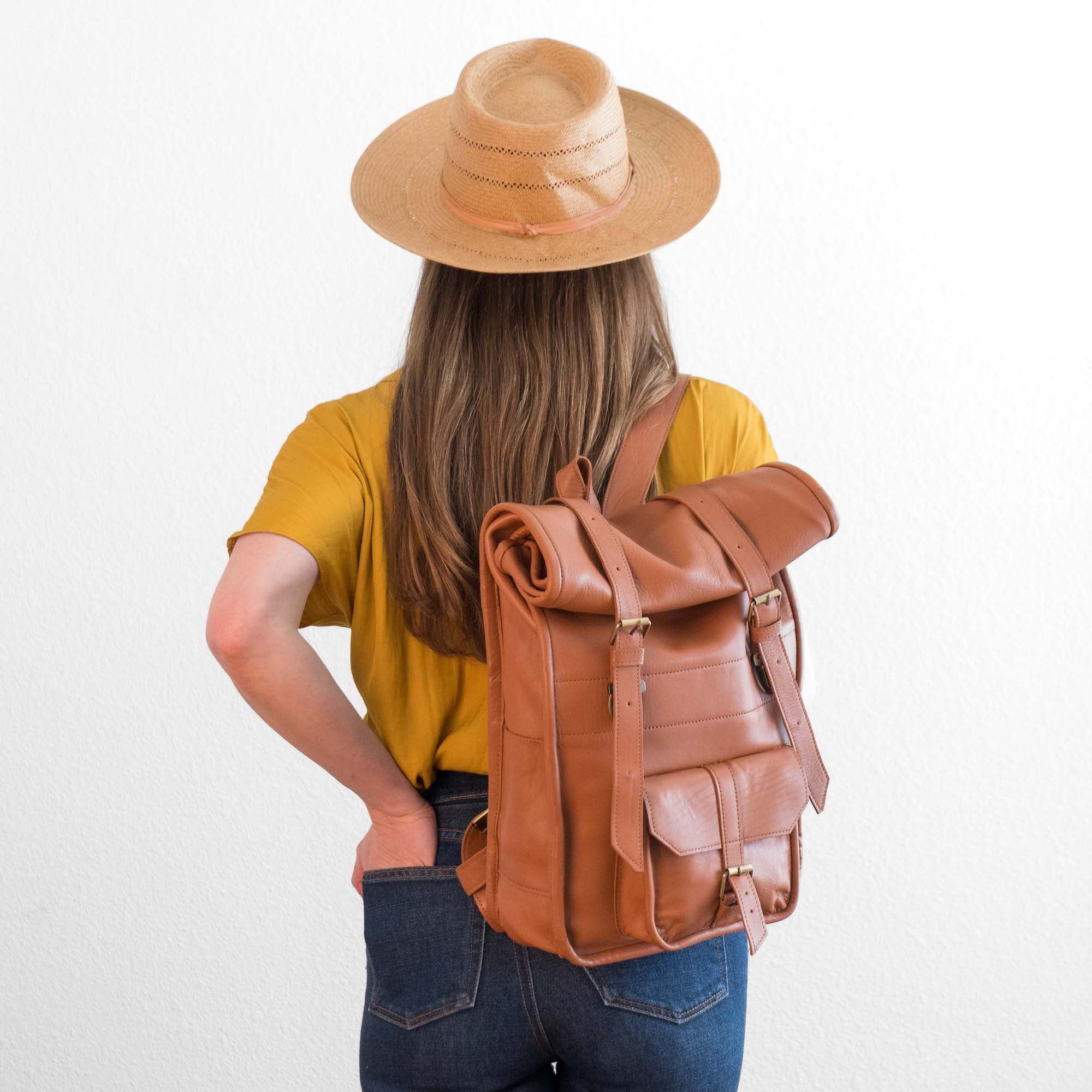 Real Leather Rolltop Backpack by AMASOUK