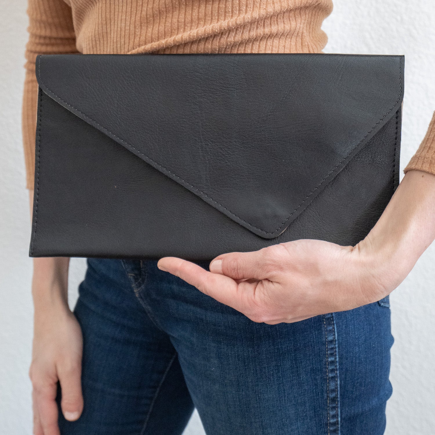Black Leather Envelope Clutch